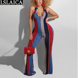 Striped Jumpsuit Sleeveless Backless Casual Loose Rompers for Women Personalised Holidays Party Enteritos Mujer Verano 210520