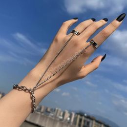 Punk Geometric Silver Colour Chain Wrist Bracelet for Men Ring Charm Set Couple Fashion Jewellery Gifts Pulsera Mujer