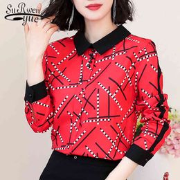 Autumn Casual Elegant Womens Tops and Blouses Long Sleeve Shirts Turn-down Collar Slim Clothing 5984 50 210508