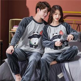 Autumn Winter Coral Velvet Couple Pajamas Set Plus Size Home Clothes Suit Casual Pyjama Sleepwear Pajama Mujer 211215