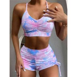Women Seamless Yoga Set Fitness Sports Suits Gym Clothing Push Up 2 Pieces Bra+Gym Short Pants Female Running Workout 210802