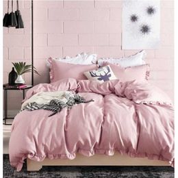 Home Textile Solid Colour Bedding Set Microfiber Duvet Cover Bed Pillowcase Twin Queen King Size 210615