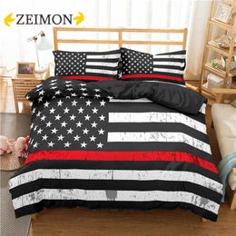 ZEIMON American Flag Bedding Set 2/3pcs Bed Sets Home Textile Strip Duvet Cover Set Modern Bedclothes Pillowcase Queen Size 210721