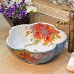 Jingdezhen factory directly ceramic hand painted corner wash basin bathroom sinks porcelaingood qty