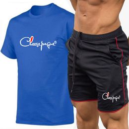 2022 Tracksuit Brand Men Summer Short Sleeve Casual 100% Cotton Tshirt Shorts Mens Sweatsuit 2PC Tee Tops+Sweatpant Male Set S-2XL