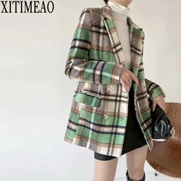 XITIMEAO Women Casual Blazer Jacket Office Lady Pockets Plaid Suit Coat Single Breasted Thickening Ladies Business Blazers 210602