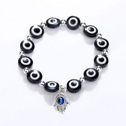 Fashion Black Blue Evil Eye Hamsa Hand Fatima Palm Beaded Strands Bracelets for Women Bead charm bracelet Ethnic style Handmade Jewellery