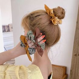 3.2inches Women Rabbit Ear Plaid Scrunchie For Retro Girls Elastic Hair Bands Korea Bowknot Hair Ropes Headwear Hair Accessories