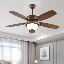 Ceiling Fans 52" European Dining Room Fan Lamp Household Living Remote Control Nordic Bedroom Electric Lights