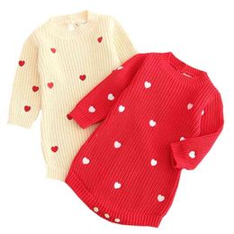 Knitted Girls Rompers Winter Romper Long Sleeve Christmas born Clothes Cotton Baby Sweater Infant Boys Jumpsuit 210417
