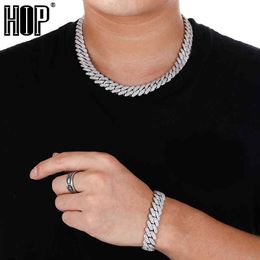 Hip Hop 12MM CZ Heavy Cuban Prong Bracelet Necklaces Box Buckle Iced Out Zircon Choker Chains For Men Jewellery With Solid Back X0509