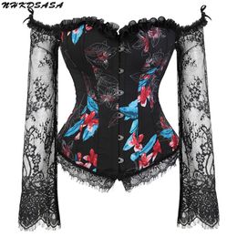 Corset Bustier Top With Straps For Women Sexy Lingerie Lace Up Plus Size Long Sleeves Body Shaper Costumes Burlesque Black White Women's Sha