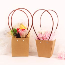 Partys Event Decor Waterproof Kraft Paper Handbag Gift Bags with Handles Flowers Package Box Flower Shop Bouquet Floral Packaging Material