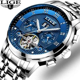 LIGE Mens Watches Fashion Top Brand Luxury Business Automatic Mechanical Watch Men Casual Waterproof Watch Relogio Masculino+Box 210407