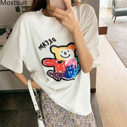 Plus Size Cartoon Printed Women T Shirt Tops Summer Short Sleeve O-neck Loose Fashion Casual Female Tees T-shirt M-4xl 210513