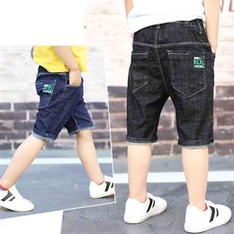 Teenager Kids Boys Denim Shorts 4Y-16Y Summer Letter Printed Children Casual Pants Soft Cotton Jeans Short Straight 210723