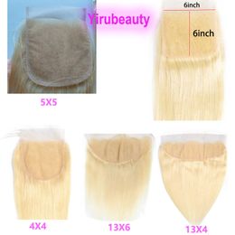 Peruvian Human Hair Blonde Sliky Straight 5X5 Lace Closure Baby Hair 6x6 Free Part 13 By 6 Lace Frontals Yirubeauty 12-22inch