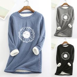 Women's T-Shirt Women Warm Blouse Thick Fleece Christmas Printing Sweatshirt O-neck Underwear Winter Top Long Sleeve