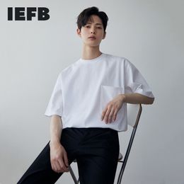 IEFB Summer Short Sleeve White T-shirt Men's Korean Fashion Round Neck Black Tee Loose Causal Top Cotton Base Men's Clothing 210524