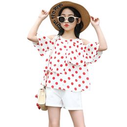 Girls Clothes Dot Tshirt + Skirt Clothing For Casual Style Teenage Summer Children's Suits 6 8 10 12 14 210528