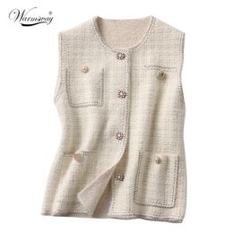 Spring Women Vest Faux Mink Fur Luxurious Single-Breasted Waistcoat Knitted Sweater Sleeveless Oversized Jacket C-260 210819