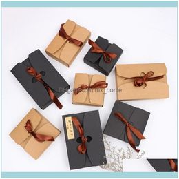 Gift Event Festive Supplies Home & Gardengift Wrap Diy 5Pcs Box Five Sizes Selling Black And Kraft Boxes With Ribbon,Wedding Favour Baby Show