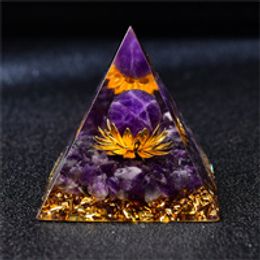 Magic Orgonite Pyramid DIY Lotus Chakra Amethyst Quartz Sphere Amthyst Base Healing Crystal Sphere Home Decoration Collection Gift