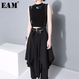 [EAM] Spring Autumn High Waist Black Bandage Irregular Suspender Half-body Skirt Women Fashion All-match JY932 210621