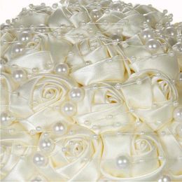 Decorative Flowers & Wreaths Champagne Satin Attractive Bouquet Pearls Decorated Bride Wedding Supplies Artificial