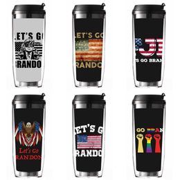 350ml 12OZ Let's Go Brandon Travel Mug With Lid Sport Water Bottle Insulated Double Wall Non Spill Easy Grip Coffee Tea Hot Drinks Cups US Flag Eagle Print G1395EC