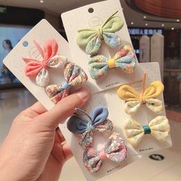 2pcs/set New Cute Bows Flower Printe Hair Clips For Girls Kids Princess Sweet Hairpin Headdress Fashion Baby Hair Accessories