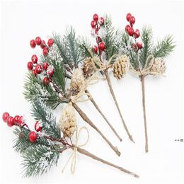 NEWChristmas Tree Decoration Simulation Cedar Berries Bouquet Home Decor Xmas Ornaments Ormosia Bouquets DIY garland Pine Cone LLE9083