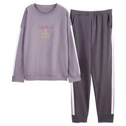 Casual Sleepwear Cotton Big Size Women Pyjamas M L XL 3XL 4XL 5XL Pyjama Set Sporty Style Plus Home Suits 211215