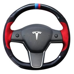 Carbon fiber hand sewn steering wheel cover for Tesla Model 3 y s x