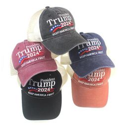 Trump 2024 American Election Baseball Cap Patchwork Washed Hats Outdoor Sports Embroidered Mesh Caps JJA13