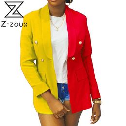 Women Blazer Patchwork Suit Double Breasted Long Sleeve Ladies Coat Fashion Women's Slim Jacket Spring 210524