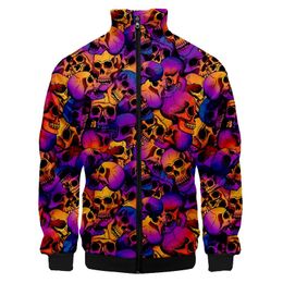 Men's Jackets Colourful Flame Skull 3D All Over Printed Stand-up Collar Jacket For Man Women Sweatshirt Zip Pullover Casual Tracksuit