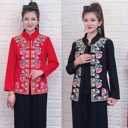 Chinese Women ethnic clothing Embroidery tang suit stand collar Cheongsam Tops Floral Spring autumn Asian cotton linen costume