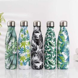 500ml Leaf Insulated Vacuum Thermos Water Bottle Sports GYM Drink Thermal Flask For Coffee 211109
