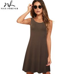 Nice-forever Summer Women Solid Colour Sleeveless Casual Dresses Straight Loose Shift Female Dress btyT022 210419