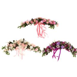 Decorative Flowers & Wreaths Chic Silk Rose Flower Mirror Wall Door Wreath Ring Trim Wedding Rattan Leaves Blossom Garland