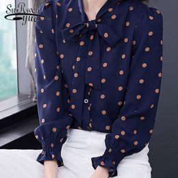 spring blouse wave point women chiffon shirt female long sleeve bow tie with temperament top small 2915 50 210521