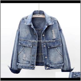 Jackets Coats Womens Clothing Apparel Drop Delivery 2021 Spring Korean Frayed Denim Women Outerwear Chaqueta Mujer Harajuku Vintage Slim Jean