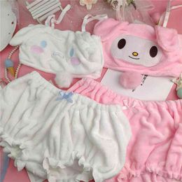 DAILOU Comfortable Lovely Pajama Cute Underwear Pijama Bedroom Set Velvet Lingerie Pajamas for Teen Girls Lounge Wear 210809