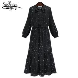 Fashion Elegant Women Dress Long Sleeve Dot Black Chiffon Winter 3XL Plus Size Clothes 1475 45 210508