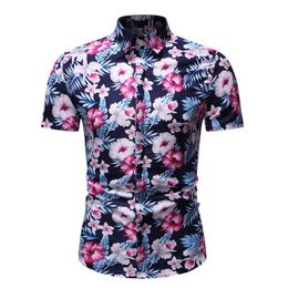 Summer Dress Shirt Men Flower Short Sleeve Hawaiian Style Social For Casual Floral Blouse Men's Shirts