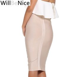 Willbenice Sexy Bandage Nude Purple White Bodycon Bandage Womens Knee Length Hot Pink Fuchia Black Pencil Skirts 210401