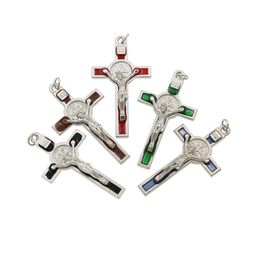 Enamel St Benedict Medal Charm Beads Italia Crucifix Cross Religious Spacer 53.1x29.2mm 6Color Pendants Jewelry DIY T1715 36pcs/lot