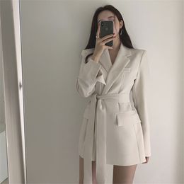 Korea Vintage Sashes Belt Large Size Office Lady Feminine High Street Loose All Match Slender Women Elegant Blazers 210421