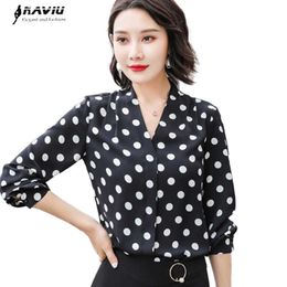 Polka-Dot Shirt Women Long Sleeve Spring Fashion V Neck Chiffon Blouses Office Ladies Temperament Work Tops 210604